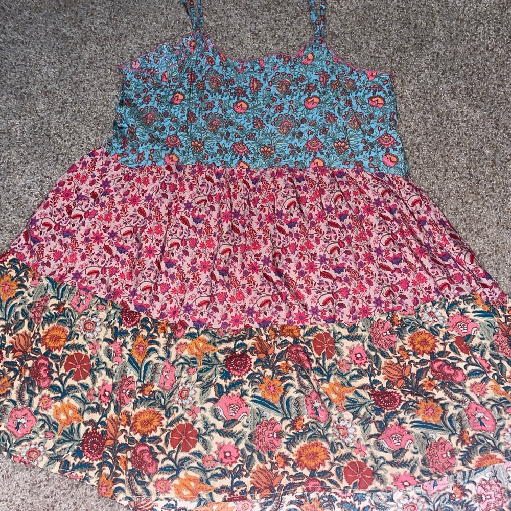 Harley Mini Dress - Blue Magenta Tan Mixed Floral